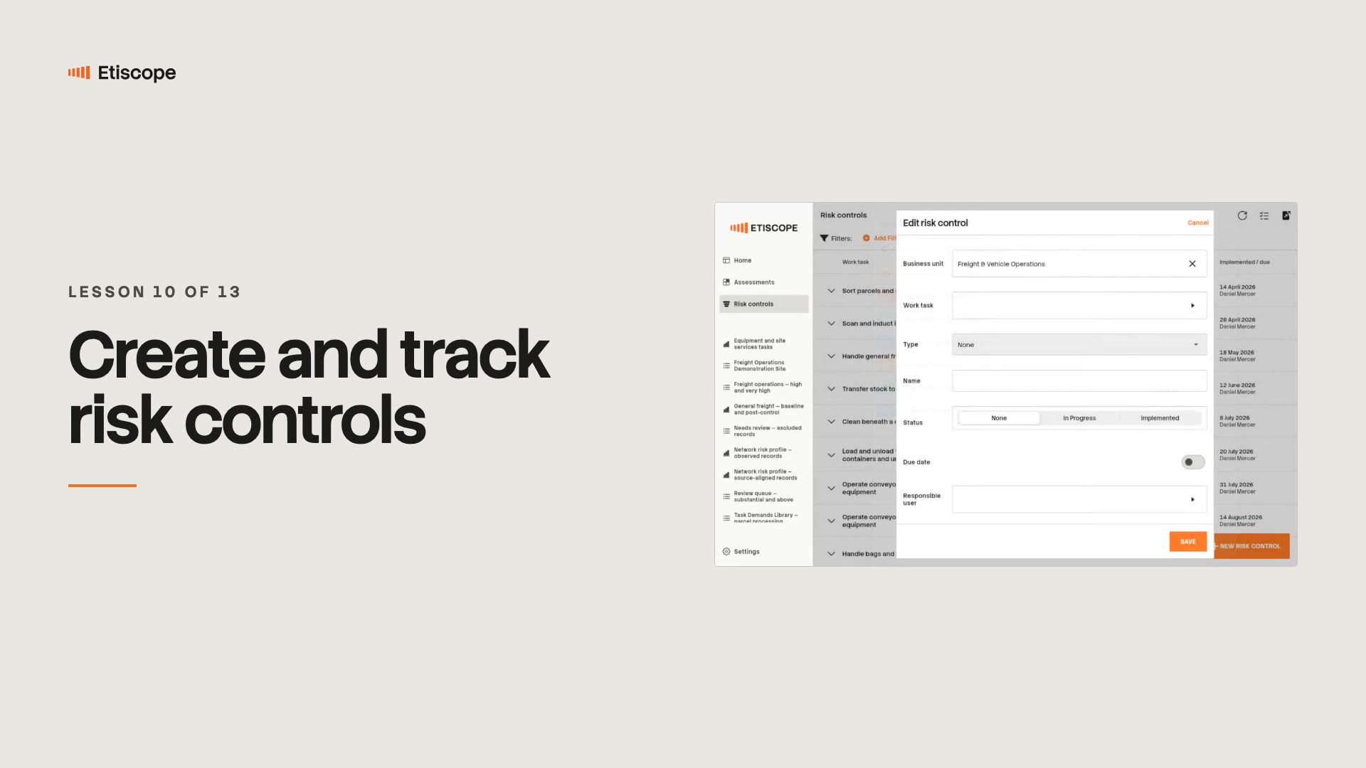 Video poster for lesson 10, Create and track risk controls