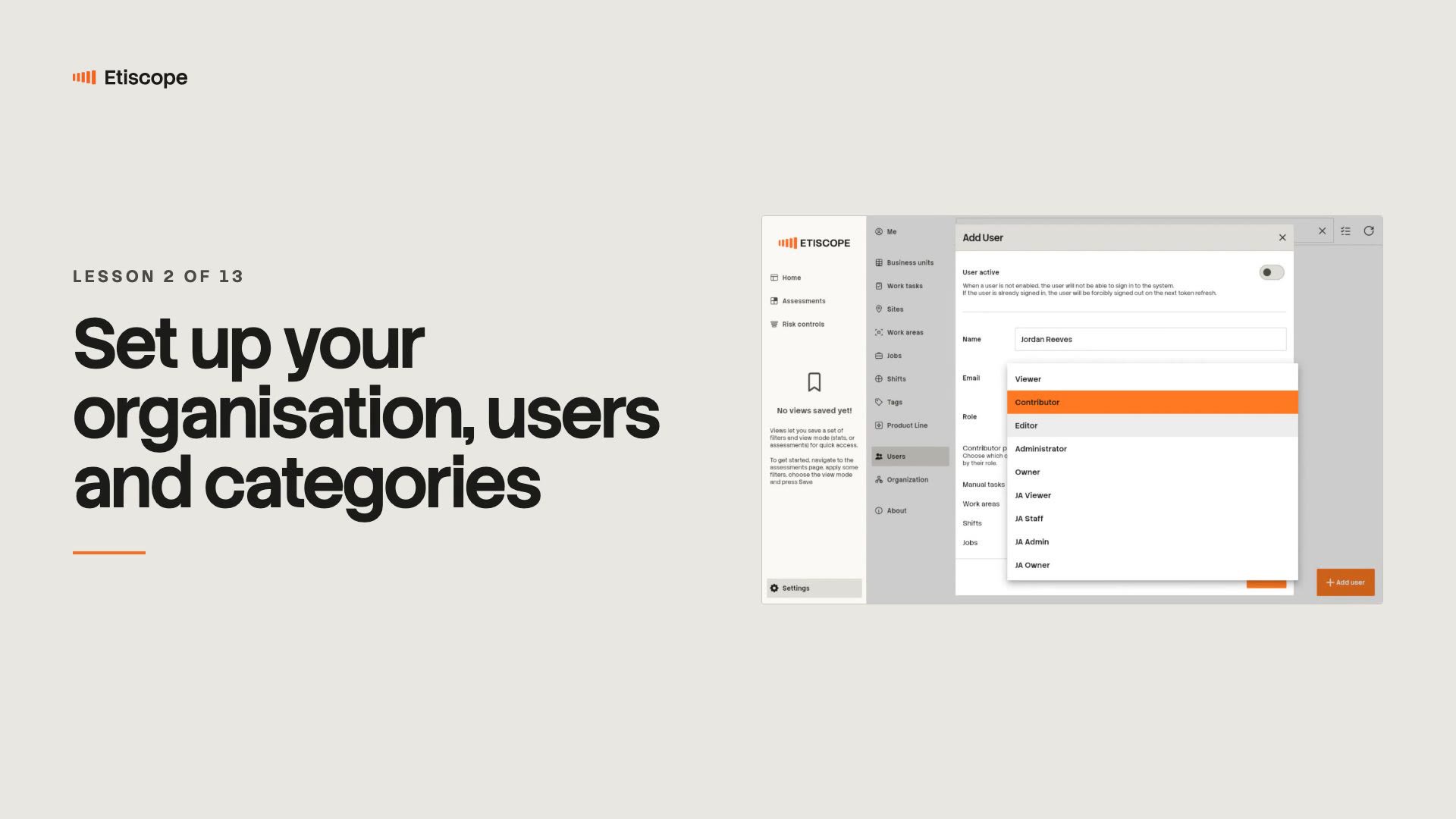 Video poster for lesson 2, Set up your organisation, users and categories